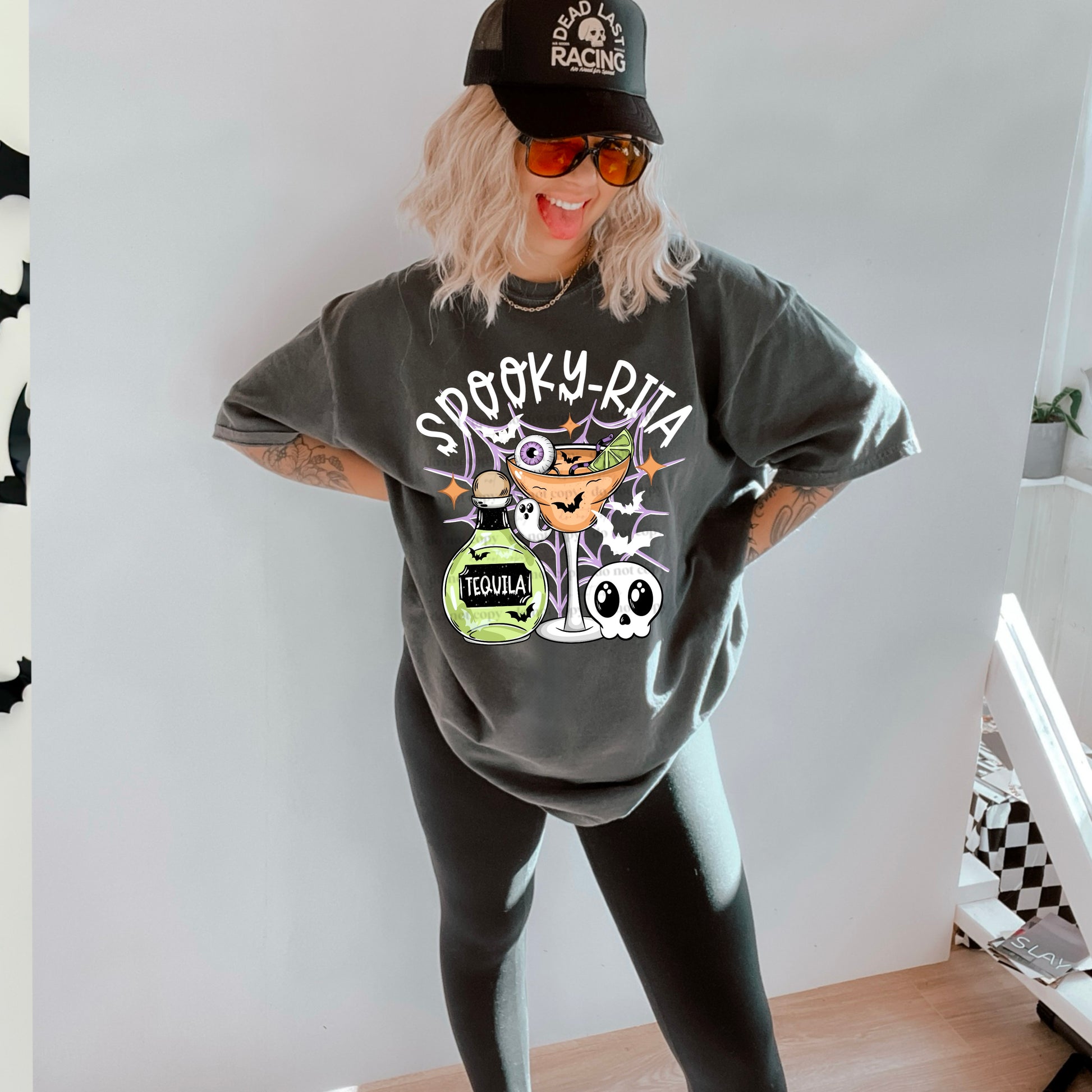 Spooky-Rita Halloween T-Shirt | Comfort Colors Pepper Tee | Adult Spooky Cocktail Tee | Funny Margarita Skull Shirt | Oversized Party Tee