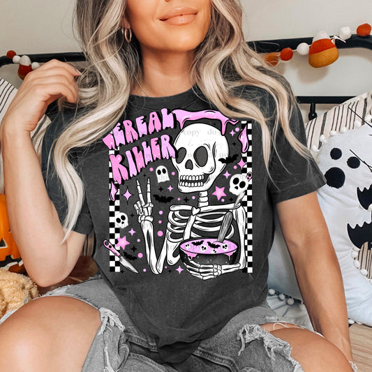 "Cereal Killer" T-Shirt | Skeleton Dark Humor Tee | Spooky Breakfast Apparel | True Crime Fan Gift | Edgy Pastel Goth Shirt | Unisex Goth