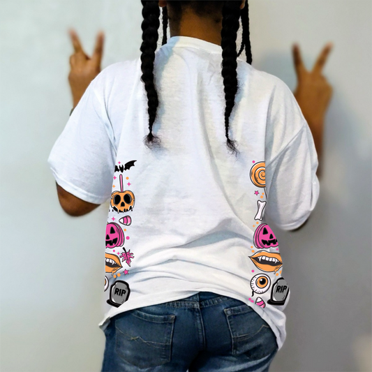 "October" Halloween T-Shirt | Youth Spooky Season Tee | All-Over Print Graphic Tee