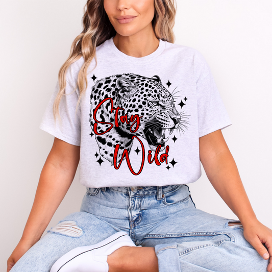 "Stay Wild" Fierce Leopard T-Shirt | Edgy Jaguar Graphic Tee | Empowering Statement Shirt for Women
