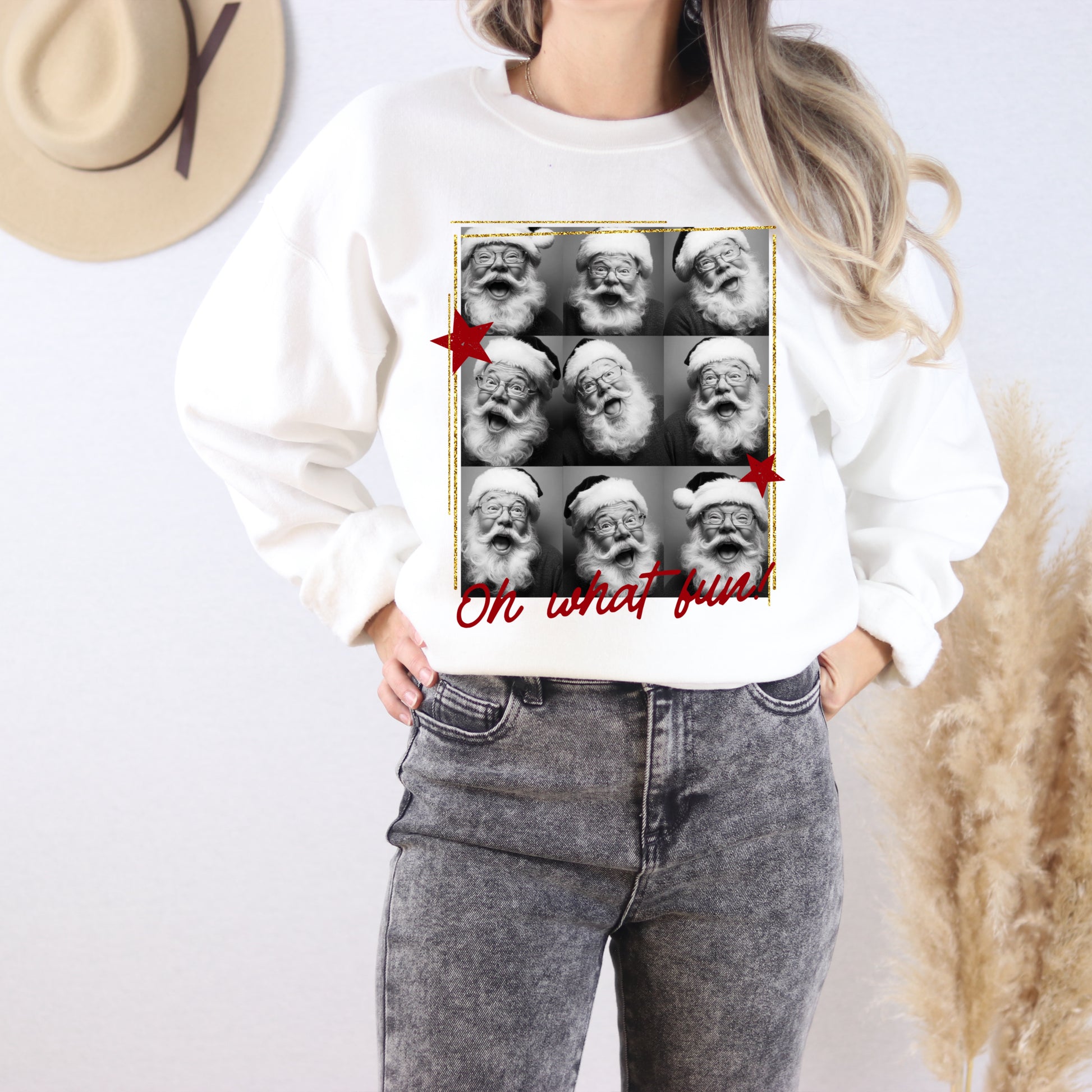 Oh What Fun Santa Sweatshirt | Vintage Christmas Crewneck | Cozy Holiday Pullover