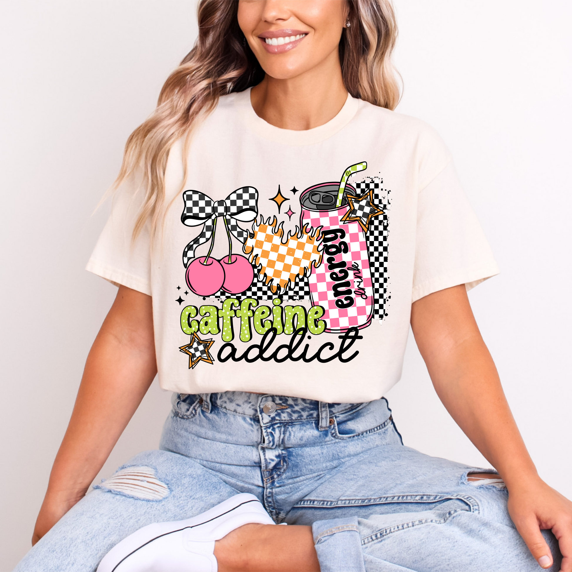 Caffeine Addict T-Shirt | Retro Grunge Energy Drink Tee | Gildan DTF Print