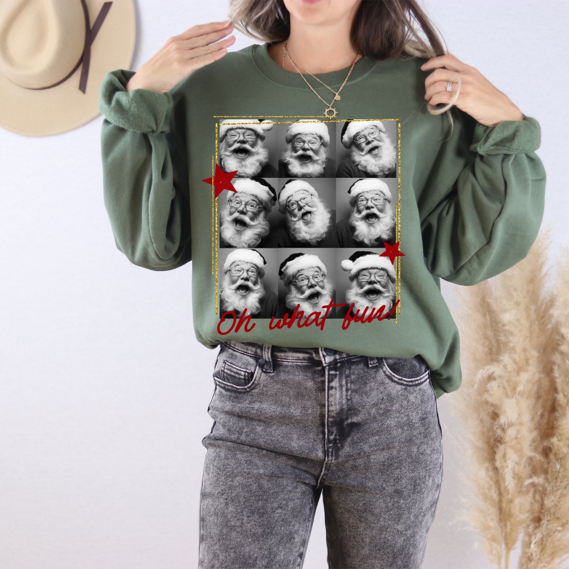 Oh What Fun Santa Sweatshirt | Vintage Christmas Crewneck | Cozy Holiday Pullover