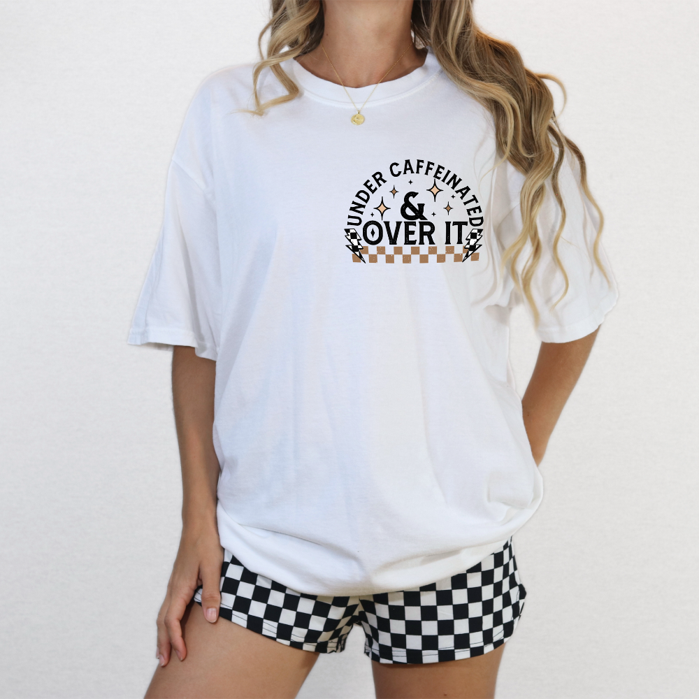 Under Caffeinated & Over It" Coffee Lover Tee | Retro Iced Coffee Graphic image 1